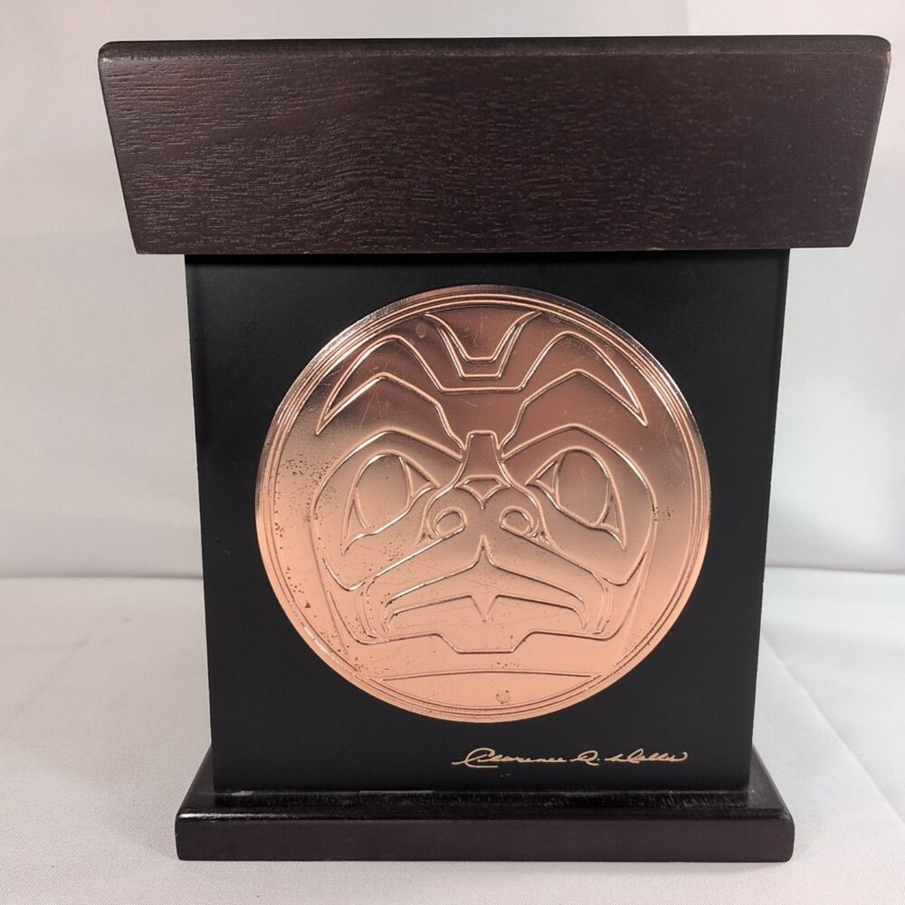 Haida Clarence Wells Native Art Keepsake Embos Copper Box Wood Canada Medallion